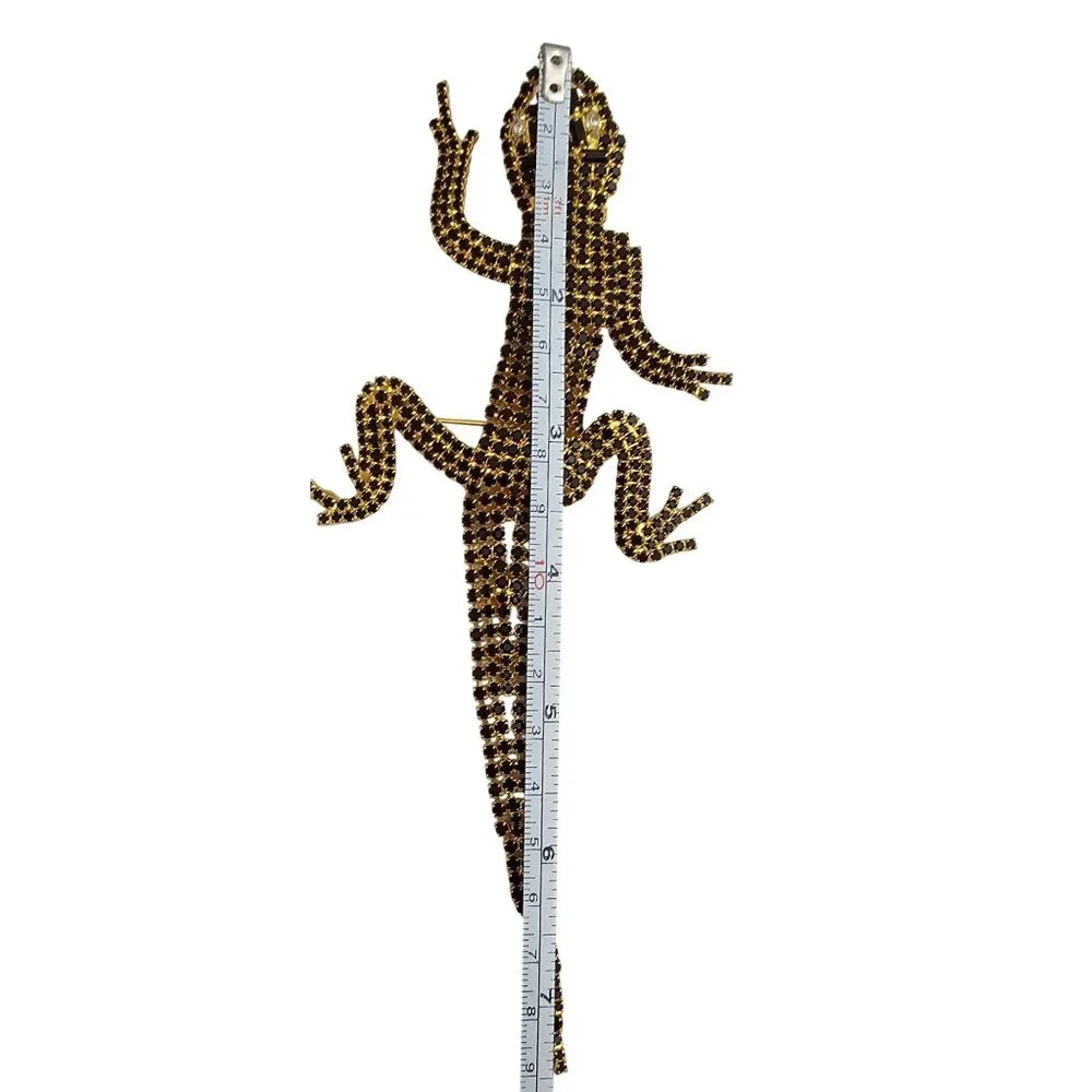 Black Rhinestone Lizard Reptile Brooch Prong Set Gecko Croc Shoulder Pin C996
